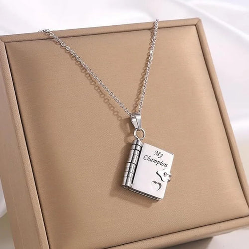 Christmas Ideal Gifts For Son My Champion Book Necklace Openable Pages My Little Star Stainless Steel Engraved Message Necklace