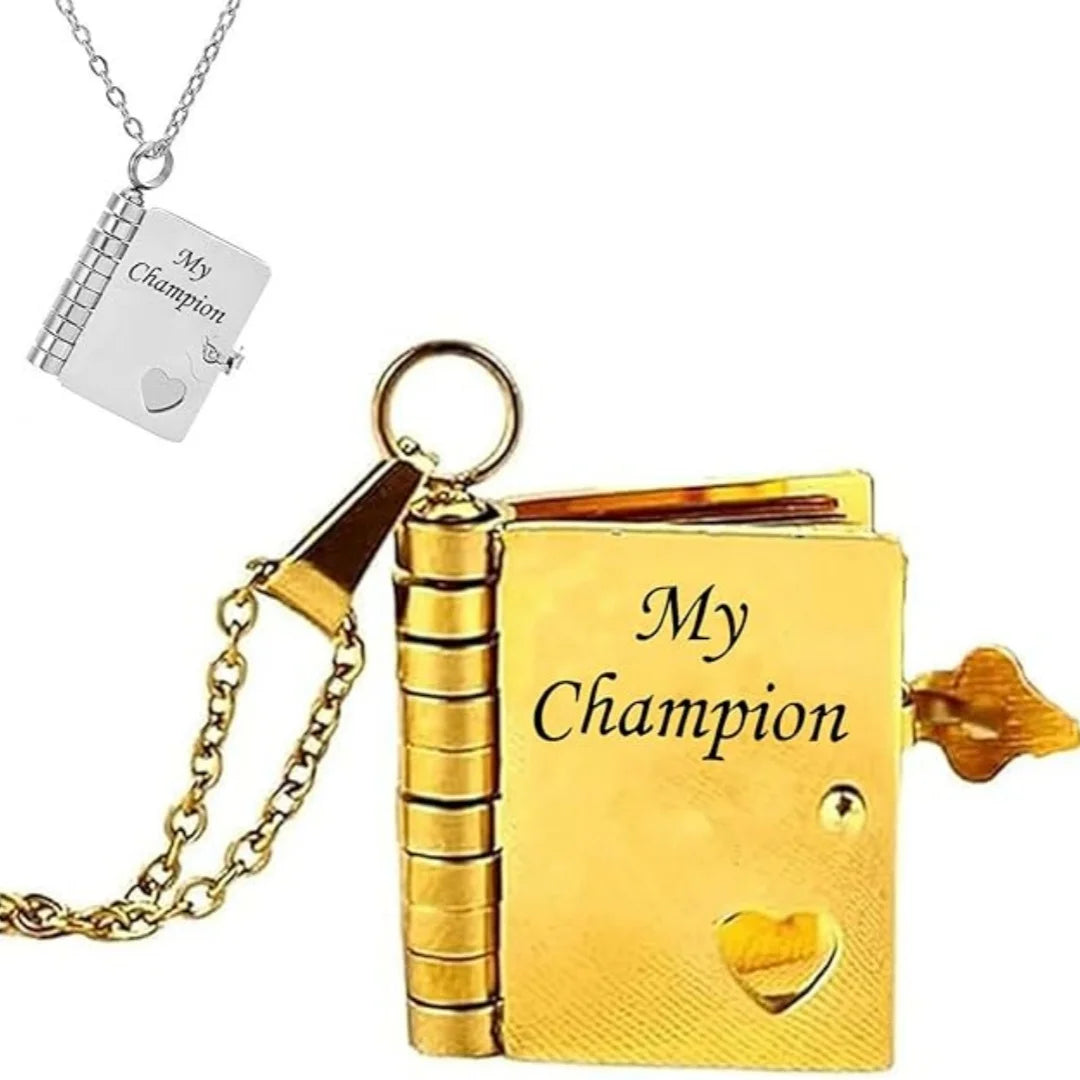 Christmas Ideal Gifts For Son My Champion Book Necklace Openable Pages My Little Star Stainless Steel Engraved Message Necklace