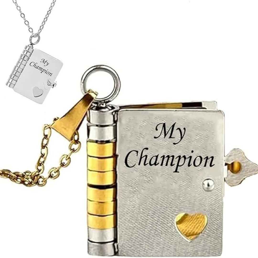 Christmas Ideal Gifts For Son My Champion Book Necklace Openable Pages My Little Star Stainless Steel Engraved Message Necklace