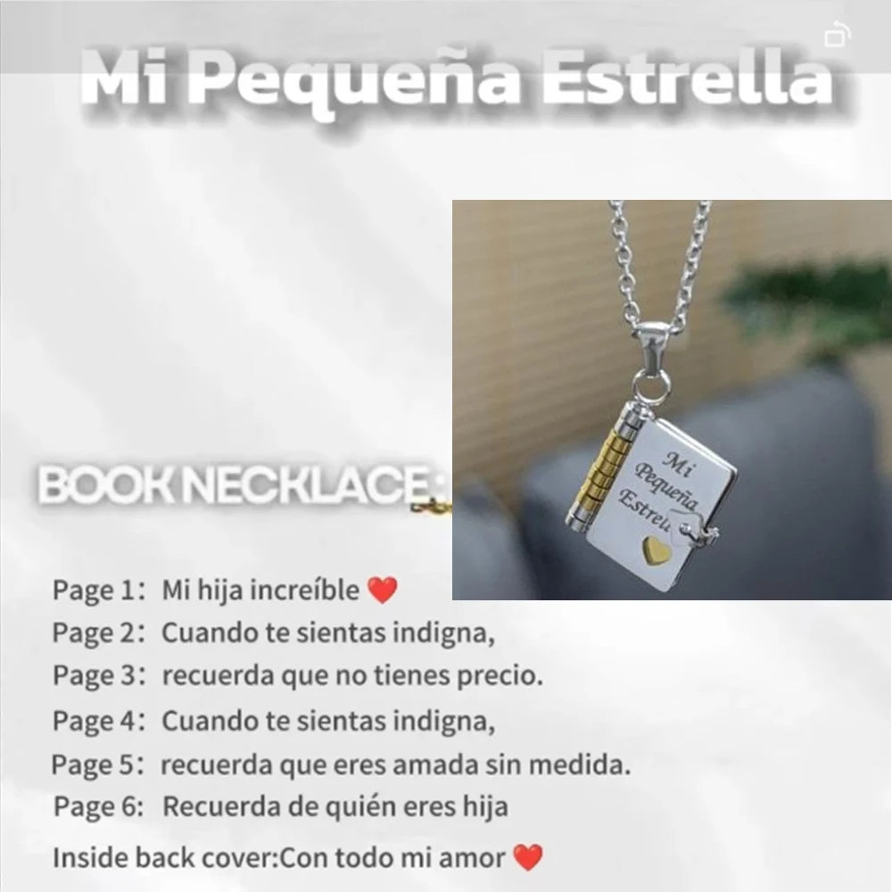 Christmas Ideal Gifts For Son My Champion Book Necklace Openable Pages My Little Star Stainless Steel Engraved Message Necklace