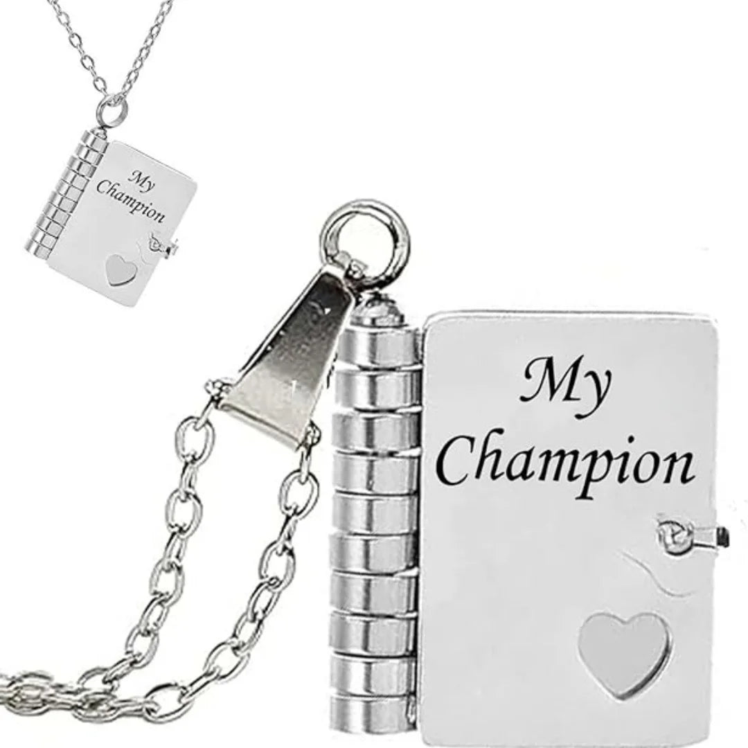 Christmas Ideal Gifts For Son My Champion Book Necklace Openable Pages My Little Star Stainless Steel Engraved Message Necklace