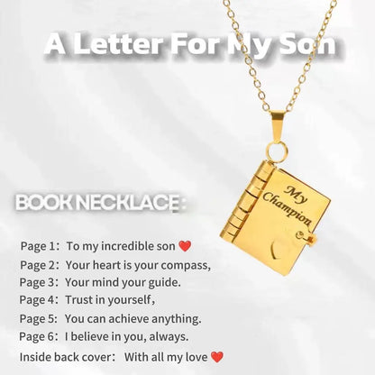 Christmas Ideal Gifts For Son My Champion Book Necklace Openable Pages My Little Star Stainless Steel Engraved Message Necklace