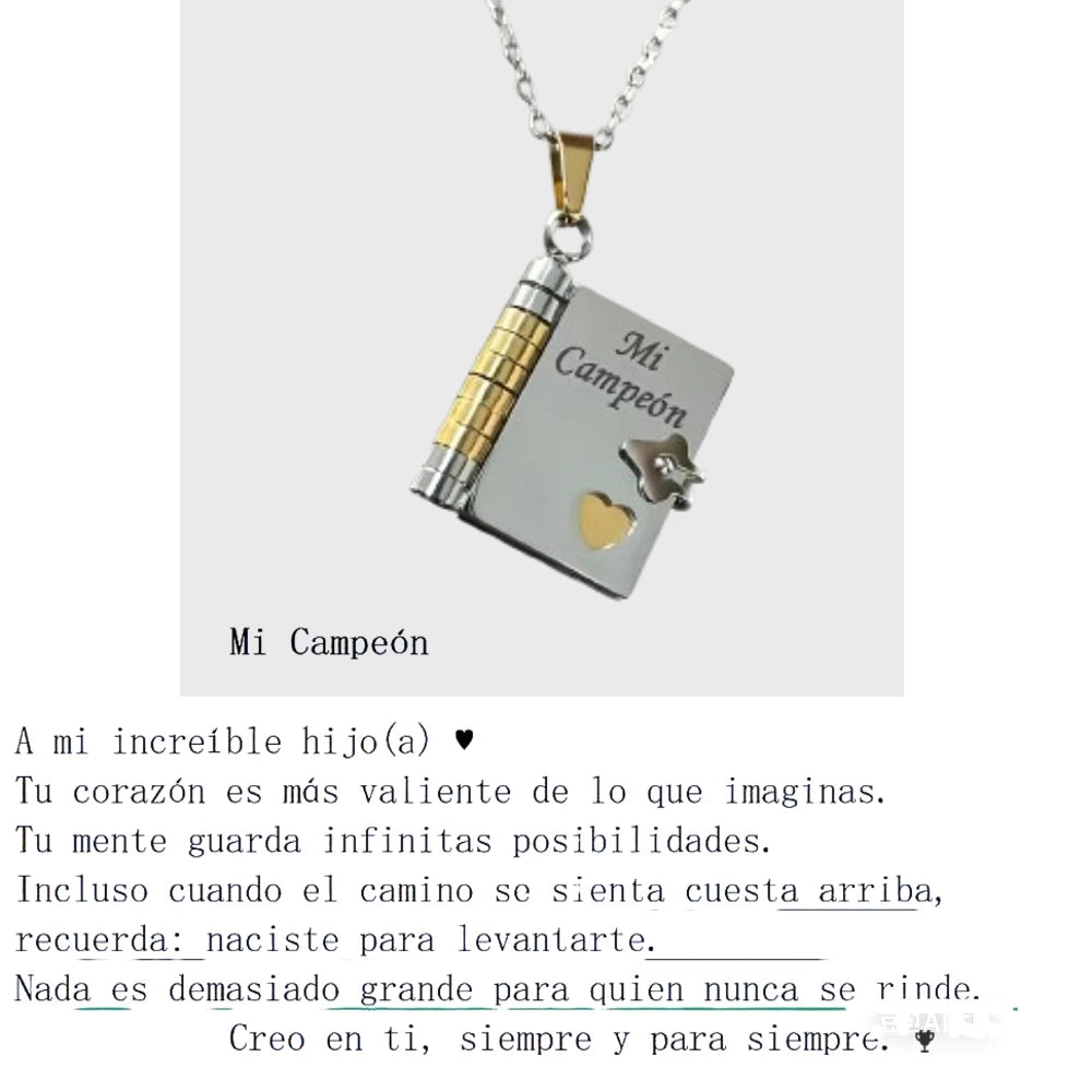 Christmas Ideal Gifts For Son My Champion Book Necklace Openable Pages My Little Star Stainless Steel Engraved Message Necklace