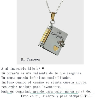 Christmas Ideal Gifts For Son My Champion Book Necklace Openable Pages My Little Star Stainless Steel Engraved Message Necklace