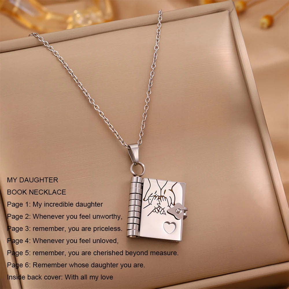 Christmas Ideal Gifts For Son My Champion Book Necklace Openable Pages My Little Star Stainless Steel Engraved Message Necklace