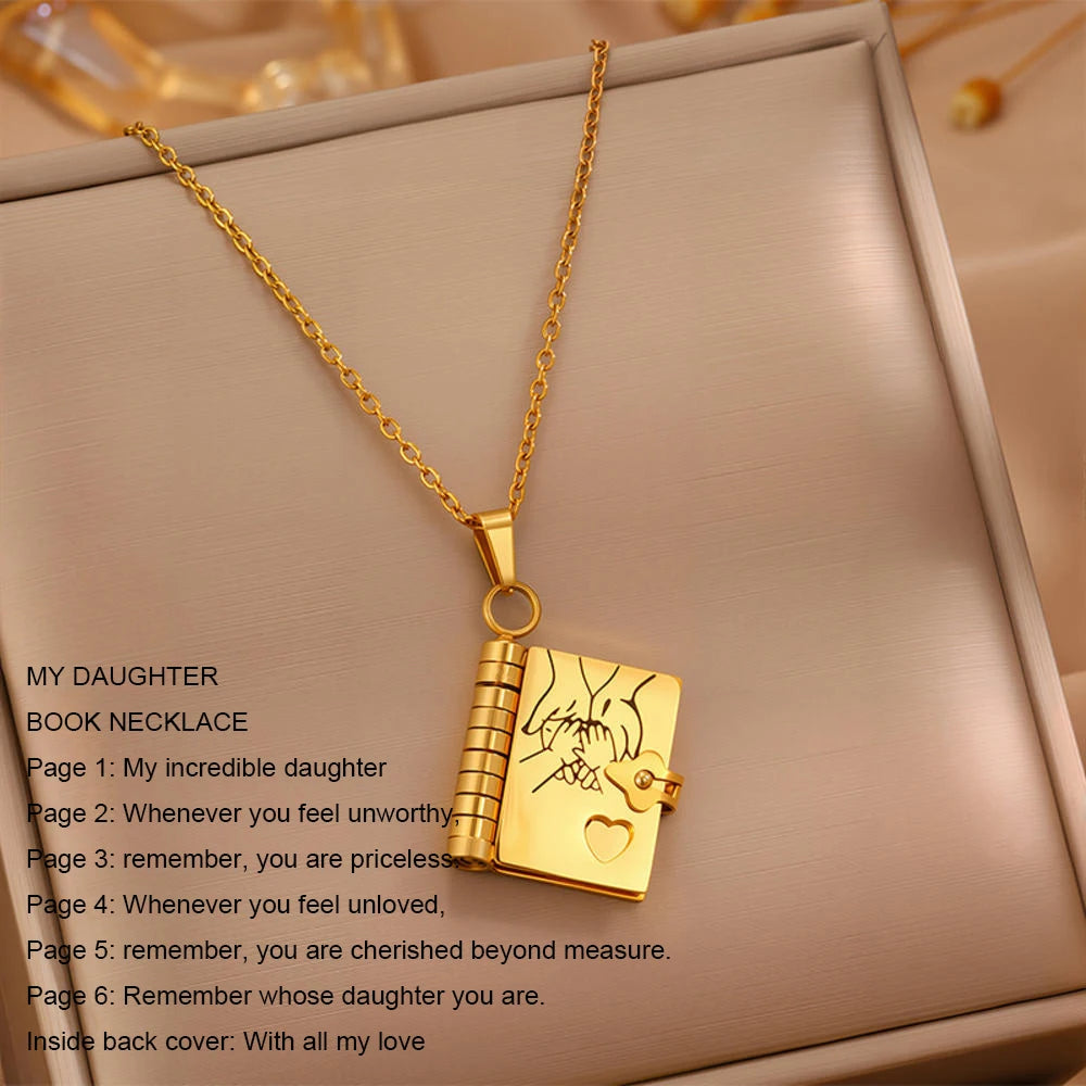 Christmas Ideal Gifts For Son My Champion Book Necklace Openable Pages My Little Star Stainless Steel Engraved Message Necklace