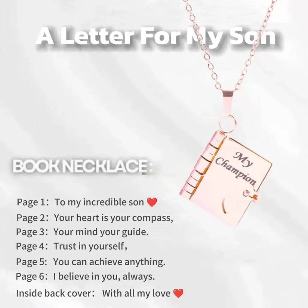 Christmas Ideal Gifts For Son My Champion Book Necklace Openable Pages My Little Star Stainless Steel Engraved Message Necklace