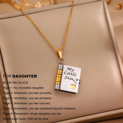 Christmas Ideal Gifts For Son My Champion Book Necklace Openable Pages My Little Star Stainless Steel Engraved Message Necklace
