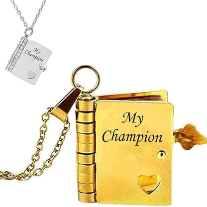 Christmas Ideal Gifts For Son My Champion Book Necklace Openable Pages My Little Star Stainless Steel Engraved Message Necklace