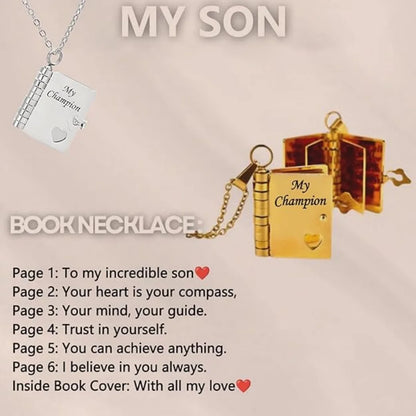 Christmas Ideal Gifts For Son My Champion Book Necklace Openable Pages My Little Star Stainless Steel Engraved Message Necklace