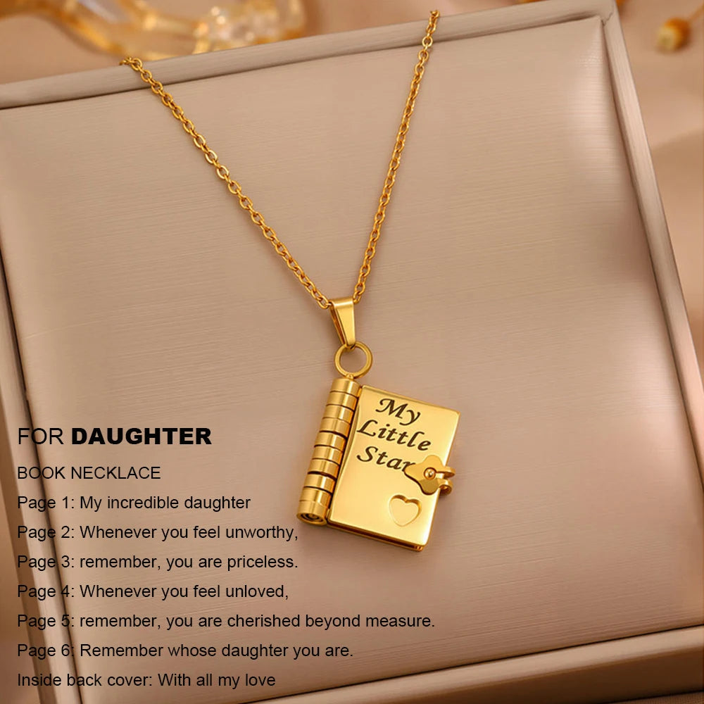 Christmas Ideal Gifts For Son My Champion Book Necklace Openable Pages My Little Star Stainless Steel Engraved Message Necklace