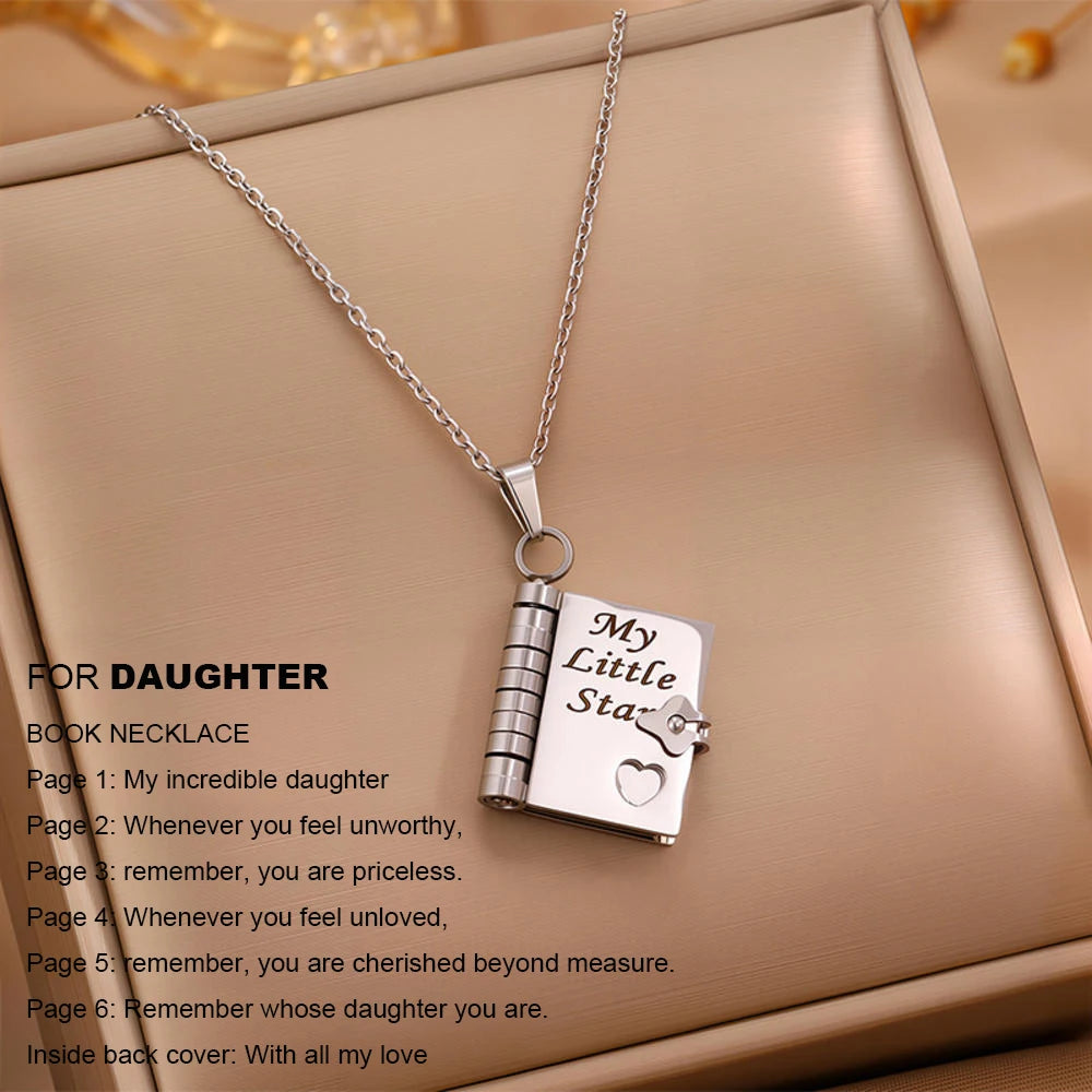 Christmas Ideal Gifts For Son My Champion Book Necklace Openable Pages My Little Star Stainless Steel Engraved Message Necklace