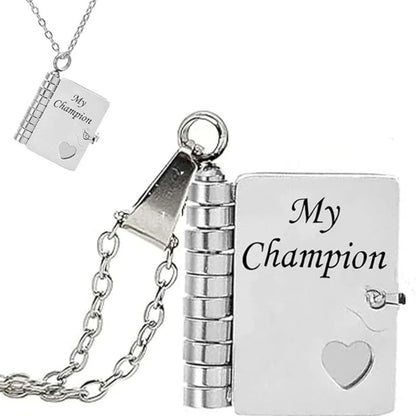Christmas Ideal Gifts For Son My Champion Book Necklace Openable Pages My Little Star Stainless Steel Engraved Message Necklace
